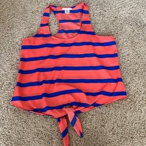 Timing lightweight red/blue stripe tie front tank size large